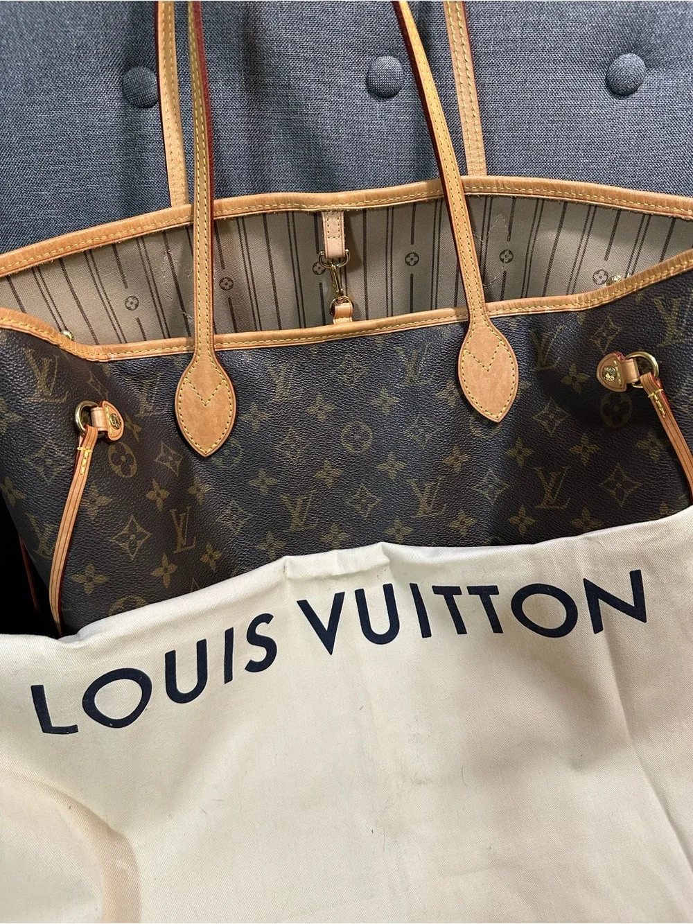 Louis Vuitton Monogram Neverfull Tote in Brown and Tan